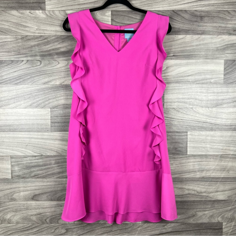 CeCe Brand‎ Womens Pink V-neck Ruffle Sleeveless Dress - Picture 2 of 8